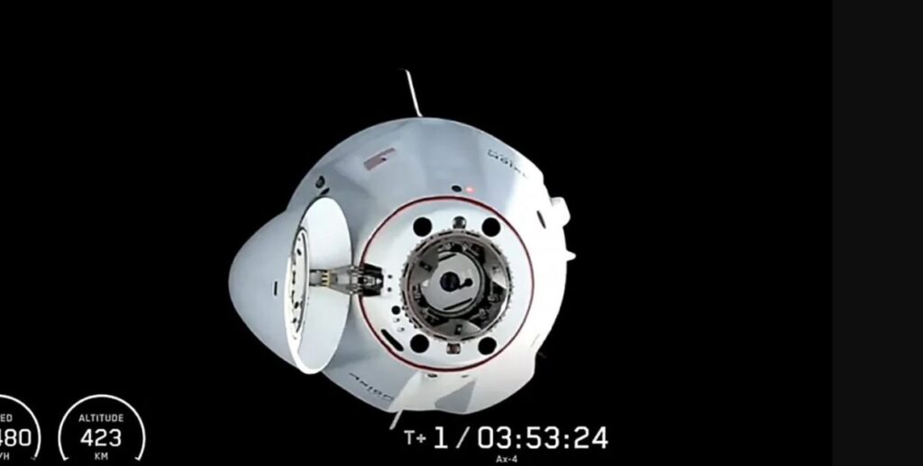 Tripulação da missão Axiom‑4 na cápsula Dragon | Crédito: NASA / SpaceX