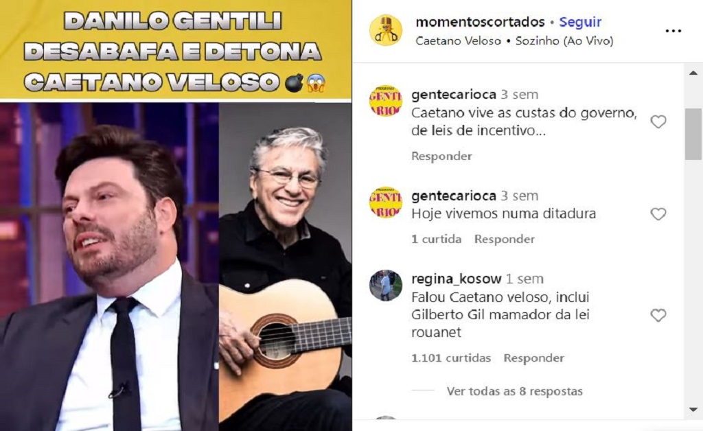 Danilo Gentili detona Caetano Veloso ao vivo e critica hipocrisia da esquerda artística
