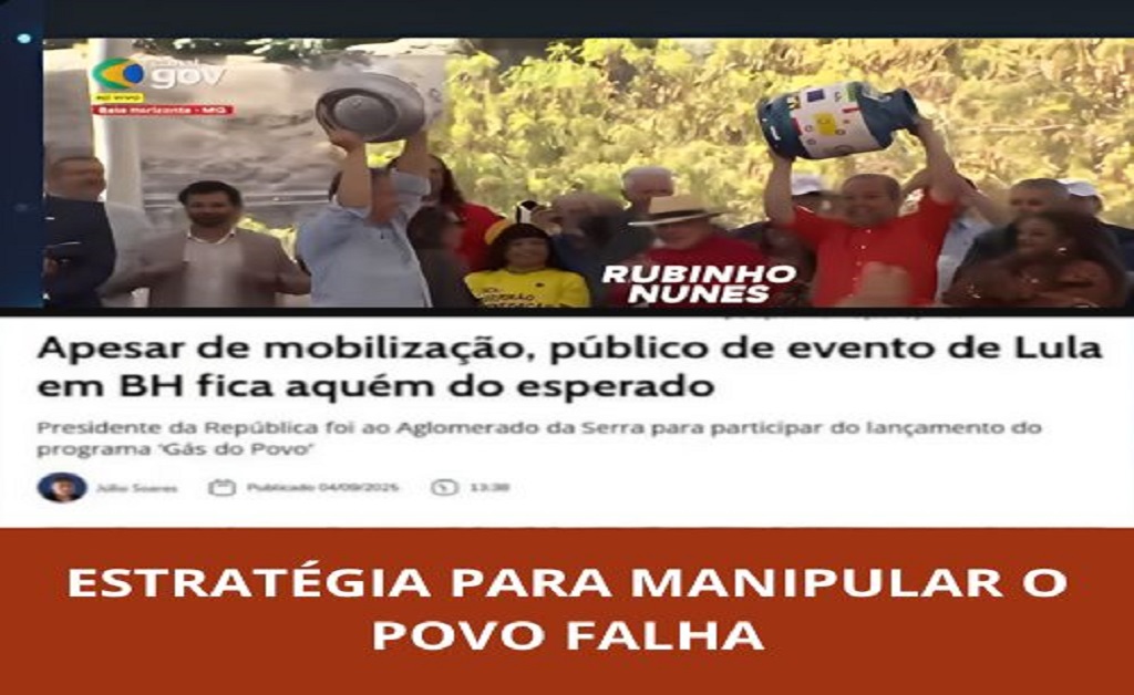 Imagem mostra espaço vazio em evento político de Lula em Belo Horizonte, apesar da promessa de botijão gratuito.