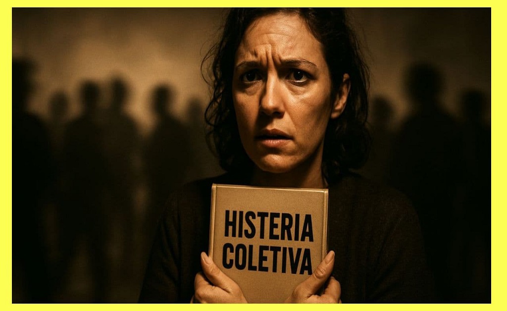 Representação simbólica da consciência humana em meio ao caos e à histeria coletiva.