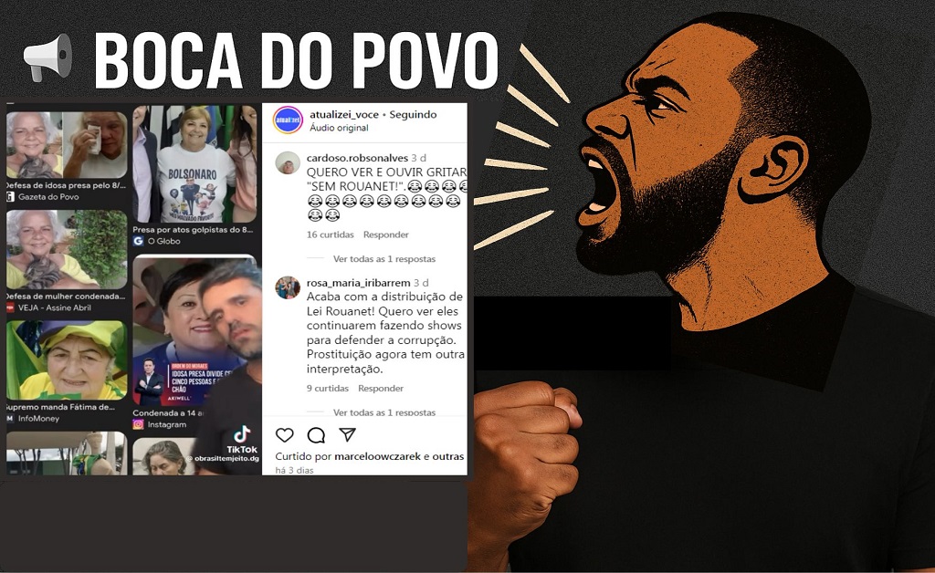 Imagem ilustrativa mostrando idosas fragilizadas de um lado e artistas milionários em palcos luxuosos do outro, simbolizando a injustiça da Lei Rouanet.