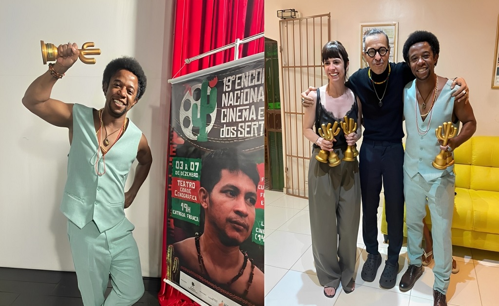 Card do 19º Encontro Nacional de Cinema e Vídeo dos Sertões mostrando os atores Pedro Pauleey e Reginaldo Farias como concorrentes ao prêmio de Melhor Ator.