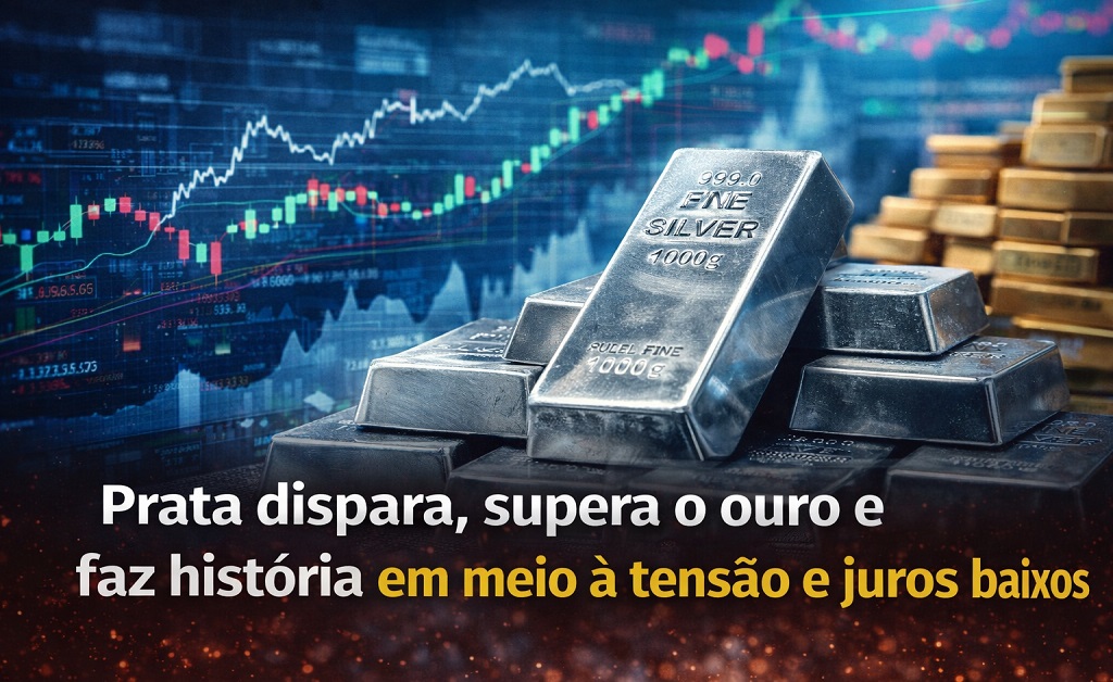 Barras de prata representando alta histórica do metal em meio à instabilidade econômica global