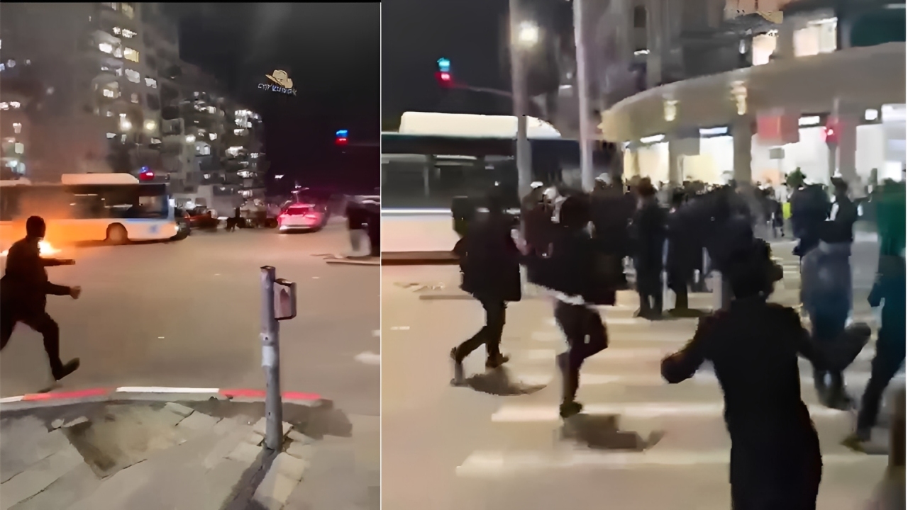 Protesto de judeus ultraortodoxos em Jerusalém momentos antes de ônibus avançar contra manifestantes