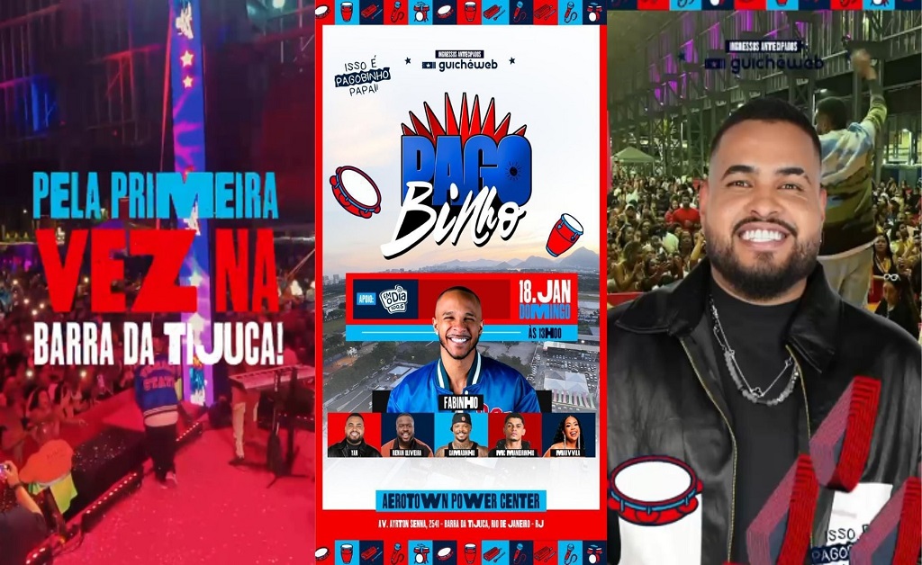Cartaz do evento Pagobinho no Aerotown com Fabinho e atrações na Barra da Tijuca, Rio de Janeiro