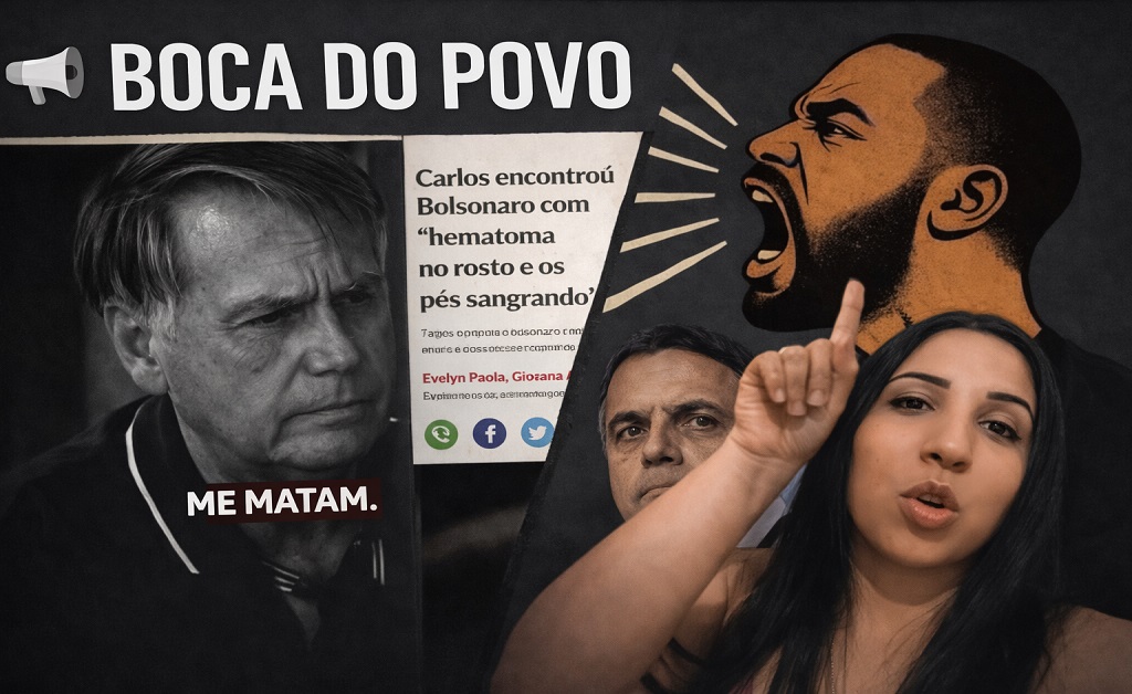 Montagem da coluna Boca do Povo mostra internauta e ex-presidente em destaque, com ilustração de pessoa gritando ao lado, simbolizando denúncia e repercussão popular.
